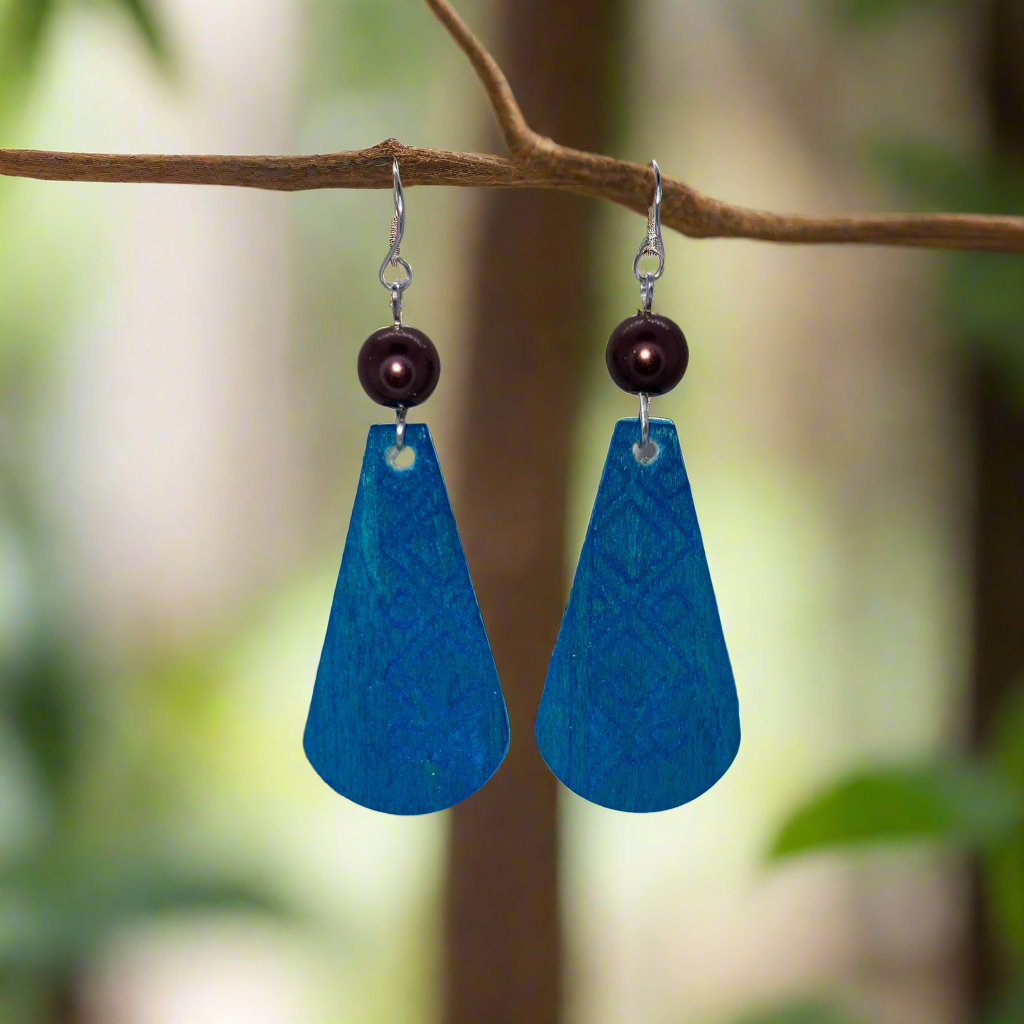 Wood and Pearl Engraved Earring