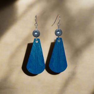 Wood and Pearl Engraved Earring